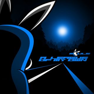 Cover art of A League of My Own, showing MOULE the anthropomorphic cartoon mule with his back turned towards the viewer wearing a blue hoodie walking down a dark road at night. The cover artwork has a mostly black with blue and white colour scheme.