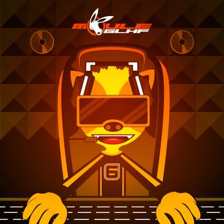 The cover artwork of GLHF (the track, not the album) showing OpDaMyZr the anthropomorphic gamer fox wearing a VR headset and a jacket with the number 6 on it by a keyboard in a soundproofed room. The cover art has an overall orange-and-black colour scheme.