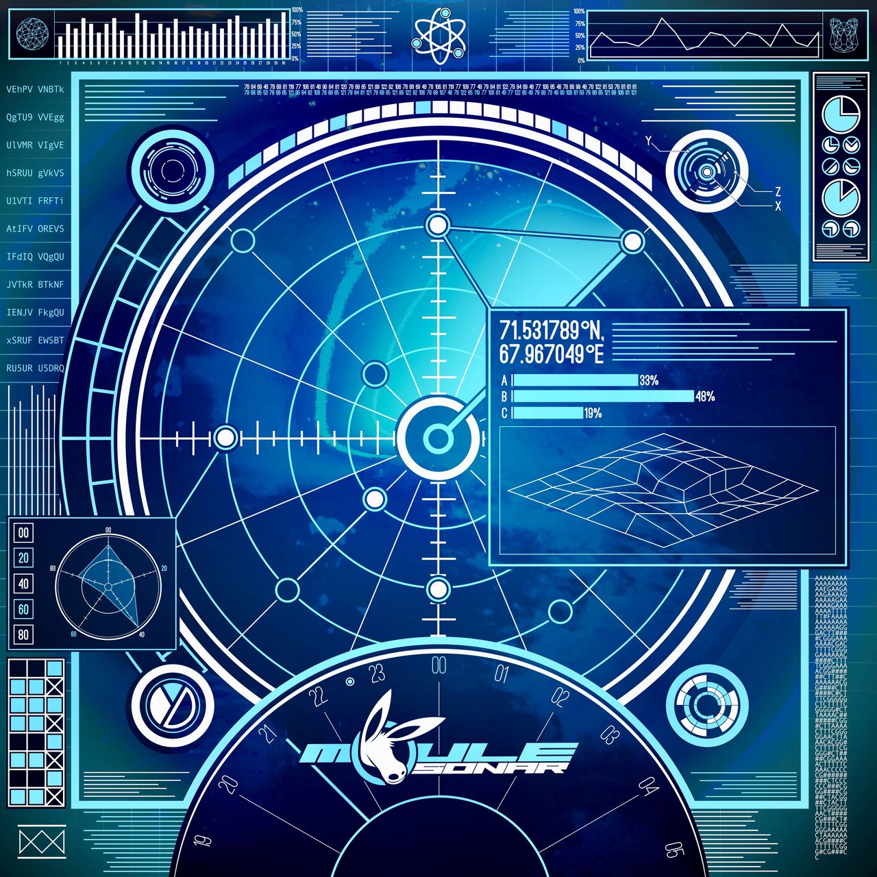 Cover art of Sonar, showing futuristic-looking blue sonar imagery and symbols.