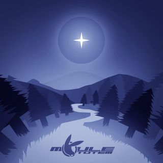 The cover artwork for Totem: a lavender-blue-coloured artwork of a path winding between pine trees in a forest with a four-pointed glowing star in the sky above and some hills in the background.